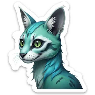 dark spooky foggy gloomy skeletal nightly skully zombie-like swampy ghostly greyish dull green-blue-turquoise spectral glorious divine exotic cute cool beautiful beautiful fantasy-caracal-civet-genet-sergal-vernid-Gryphon-Cacomistle-Trico-oncilla-animal-Fakémon-hybrid-fursona (full body) sticker