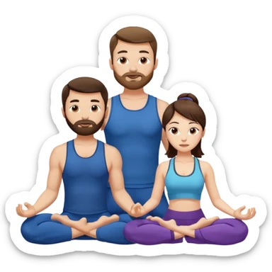 scottish man with stubble, brunette woman doing yoga sticker