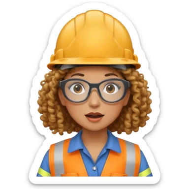 surprised construction worker curly haired woman wearing ppe sticker