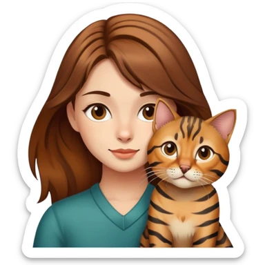 Brown haired girl with a bengal cat sticker