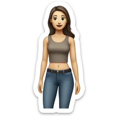 Caucasian brunette lady full body with skinny top half of body and large bottom half with wide hips sticker