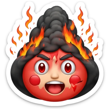 can i have an image of an red faced emoji with a small vocano th the top of its head erupting sticker