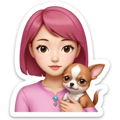 I am an Asian woman with short hair, double eyelids, brown eyes, fair skin, and reddish-brown hair.
I am a lesbian, and I like Chihuahuas and the color pink. sticker
