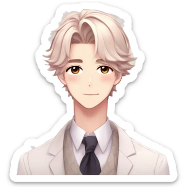 Gorgeous romantic hot attractive anime style formal modern gentlemanly anime shojo guy with pretty hair and flower petals and blushing face aesthetic trending style  pastelcore cottagecore kawaiicore sticker
