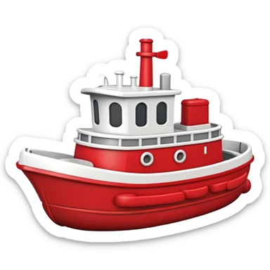 A wooden toy tugboat with a happy face and rosy cheeks sticker