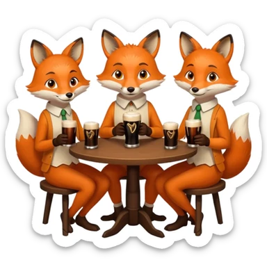 Three foxes sitting at a round table drinking Guinness sticker