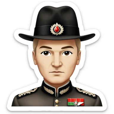 ​Cinematic Realistic Portrait of a Young Mustafa Kemal Atatürk, depicted in his iconic tall black hat and traditional attire with a confident, visionary expression, rendered with rich historical textures and warm, inspiring lighting that captures his youthful dynamism and transformative leadership, sticker