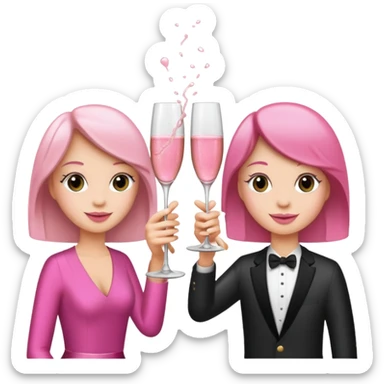 champagne glasses with pink champagne giving cheers two people sticker
