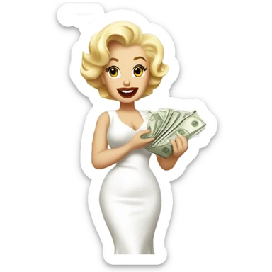 Marilyn Monroe with money in white dress sticker