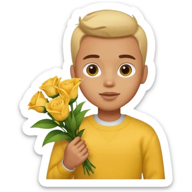 a pretty bratz guy carrying a bouquet and a yellow sweater. Muscled sticker