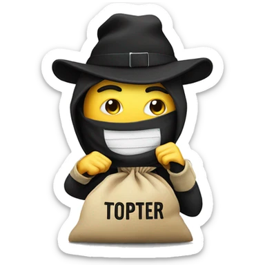 Thief stealing money bag with the word Toptier embroidered on it sticker