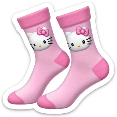 Light pink socks with a hello kitty in it sticker