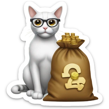 cat in brutal glasses with a bag of пщдв coins sticker