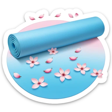 Light blue gradient yoga mat, drifting cherry blossom petals sticker