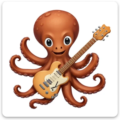 happy octopus with multiple arms playing guitar sticker