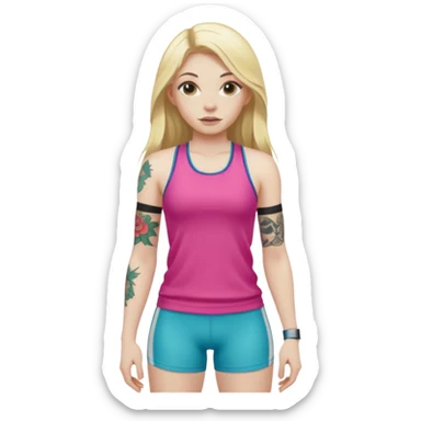 girl with long blonde hair and tattoos and an athletic ginger girl colorful clothes sticker
