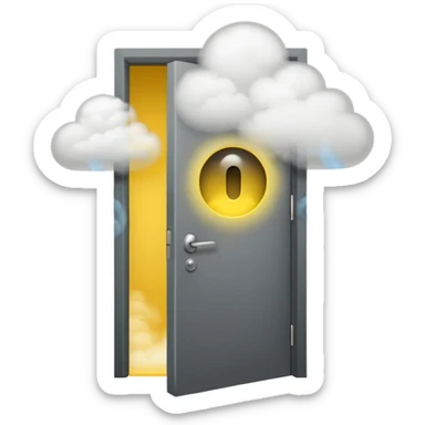 Minimalist emoji-style sticker of a half-open door, with smoke and a single glowing eye visible in the dark inside. Flat design, desaturated colors.
 sticker