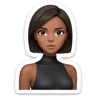 Victoria Beckham with short dark brown bob haircut, black bodysuit wearing black heels sticker