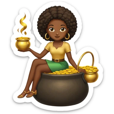 black woman sitting on a pot of gold sticker