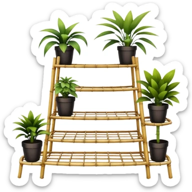 Large curved multi-tier plant rack constructed from thin bamboo poles  sticker