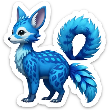 Feral Rare Fantasy vibrant tropical cobalt-blue and cyan Vernid-Trico-species-creature by LiLaiRa, random markings, tufted tail, tufted ears, full body sticker