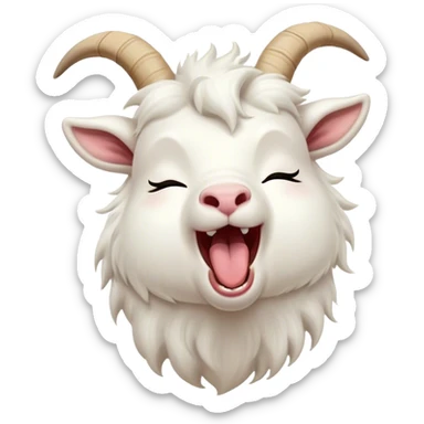 Cinematic Cute Yawning White Goat Portrait Emoji, Head tilted slightly with a dramatic, wide-open yawn, showcasing a soft, downy white fur with delicate horns and gently drooping ears, round eyes barely open in drowsy contentment, Simplified yet irresistibly adorable features, highly detailed, glowing with a soft, cozy glow, high shine, relaxed yet expressive, stylized with a touch of whimsy, bright and endearing, soft glowing outline, capturing the essence of a sleepy yet affectionate goat, so drowsy it feels like it could stretch out of the screen and curl up for a nap! sticker
