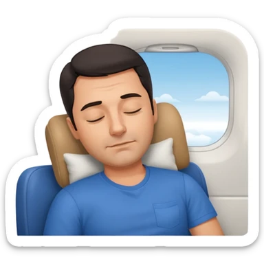A handsome 45 year old man with dark hair sleeping blissfully on an international flight. sticker