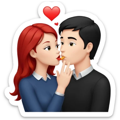 white man with black hair and redhead woman blowing eachother a kiss  sticker