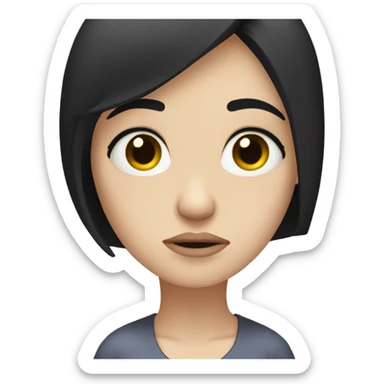 Pale woman black hair sad and frowning and heart broken sticker