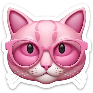 A 3D cartoon rose-pink cat-eye shaped spectacle, glossy curved frame, soft reflections, isolated on plain background. only glasses. sticker