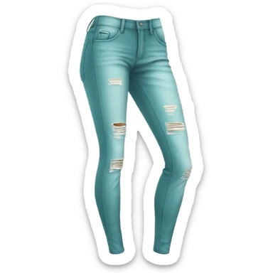 Hyper Realistic isolated side view of a pair of light teal distressed jegging pants. sticker