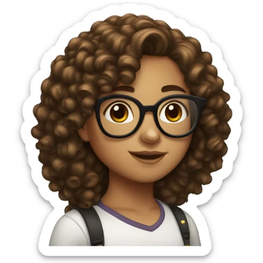 girl with long  brown and black curly hair and fair with glassesskin sticker