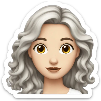 white girl with wavy long dark hair, freckles and dark brown eyes sticker