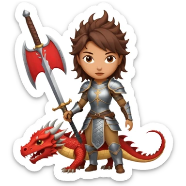 Fierce Latina in armor with a sword after a battle cutting off the head of a dragon sticker