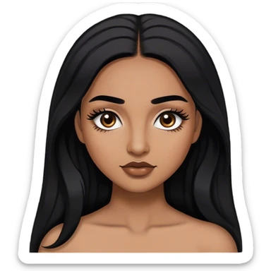 Woman with medium brown skin, medium arched dark brown eyebrows, full lashes,and long black hair sticker