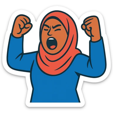 hijabi woman, yelling with fists raised sticker