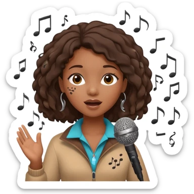 African American girl singing with microphone in her hand Abe music notes everywhere floating around sticker