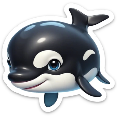 Cinematic Cute orca Portrait Emoji, Head tilted playfully and inquisitively, featuring a smoothly rounded body with bright, sparkling eyes and an adorable, friendly smile, Simplified yet irresistibly adorable features, highly detailed, glowing with a warm, ocean-blue glow, high shine, affectionate and lively, stylized with a touch of whimsical aquatic charm, soft glowing outline, capturing the essence of a mischievous yet endearing orca that seems as if it could leap right into your heart! sticker