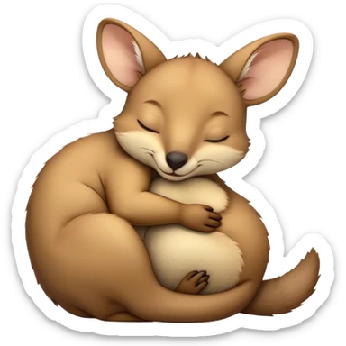 Meme-Worthy Cute Sleeping Wallaby Portrait Emoji, Head resting peacefully with a contented smile, showcasing a compact, agile build and a luxuriously soft tan fur, eyes shut in a serene, restful nap, Simplified yet hilariously adorable features, highly detailed, glowing with a soft, drowsy light, high shine, relaxed and utterly lovable, stylized with an air of playful laziness, bright and heartwarming, soft glowing outline, capturing the essence of a comically sleepy wallaby, so meme‐worthy it feels like it could instantly become the next viral sensation of adorable slumber! sticker