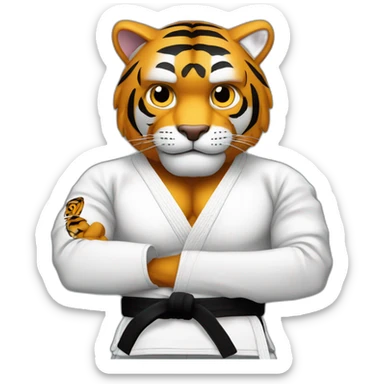 Tiger with evil face  jiu-jitsu black belt with his arms crossed sticker