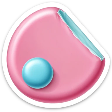 a piece of chewing gum, pink bubble gum, candy sticker