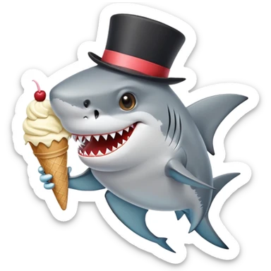 Shark with a top hat eating ice cream  sticker