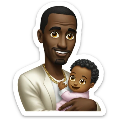P diddy holding a baby in one hand and bay oil in the other sticker