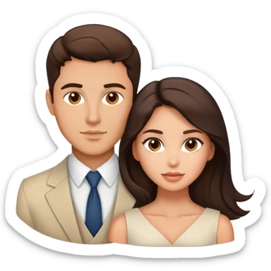 Handsome brunette man and beautiful brunette woman with light tan skin, bust portrait sticker