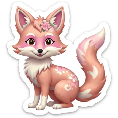 Anthropomorphic digitigrade Pastel beige and pastel Sakura-pink fox furry-Falvie-Fionbri-fursona with floral swirly markings and white spot markings  sticker