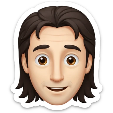 Handsome white man with big brown eyes long nose and dark brown messy hair cover his forhead and hair coming in eyes sticker