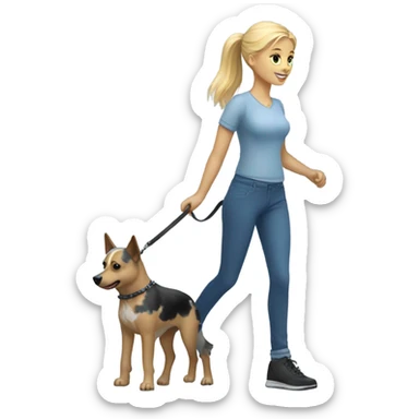 Blonde girl walking a blue heeler sticker