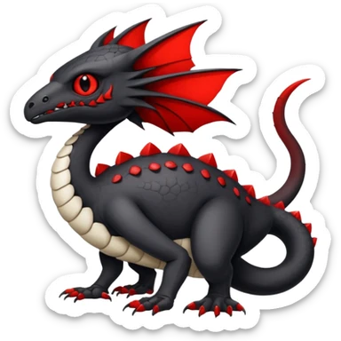 a white exotic edgy vernid-fionbr-Fakémon-creature, with black belly and red eyes, full body sticker