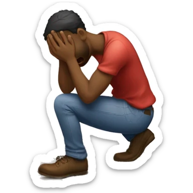 A man French kneeling and crying while trying to repair his girlfriend's broken heart. The heart should be depicted as a broken emoji heart, emphasizing the emotional scene. sticker