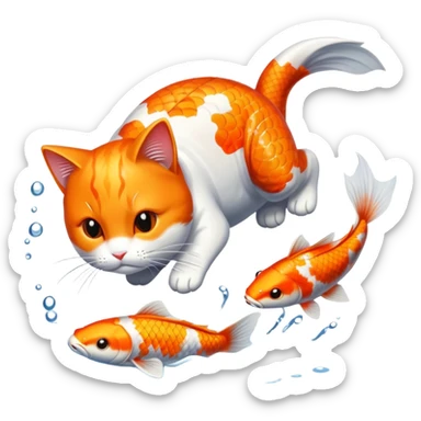 Cat catching koi fish  sticker